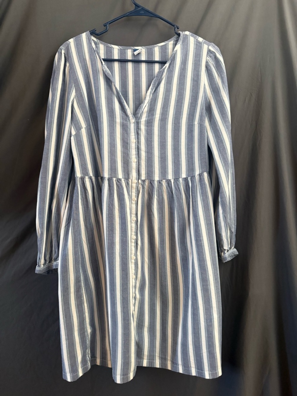 Old Navy Blue and White Vertical Stripe Button-Front Mini Dress